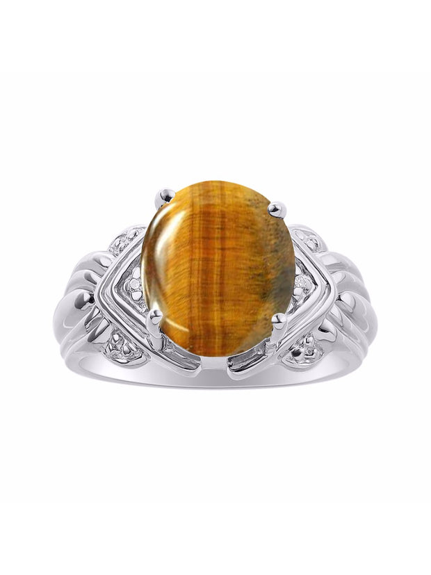 Rylos Ring with 12X10MM Gemstone & Diamonds  Striking Ring for Middle or Pointer Finger  Elegant Sterling Silver Jewelry for Women  Available in Sizes 5-13