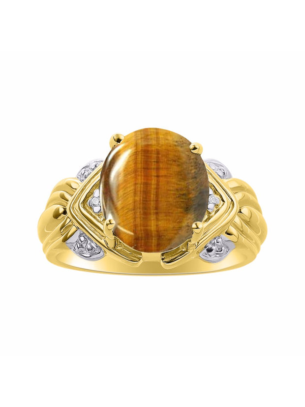 Rylos 14K Yellow Gold Ring with 12X10MM Gemstone & Diamonds  Striking Ring for Middle or Pointer Finger  Exquisite Color Stone Jewelry for Women  Available in Sizes 5-13