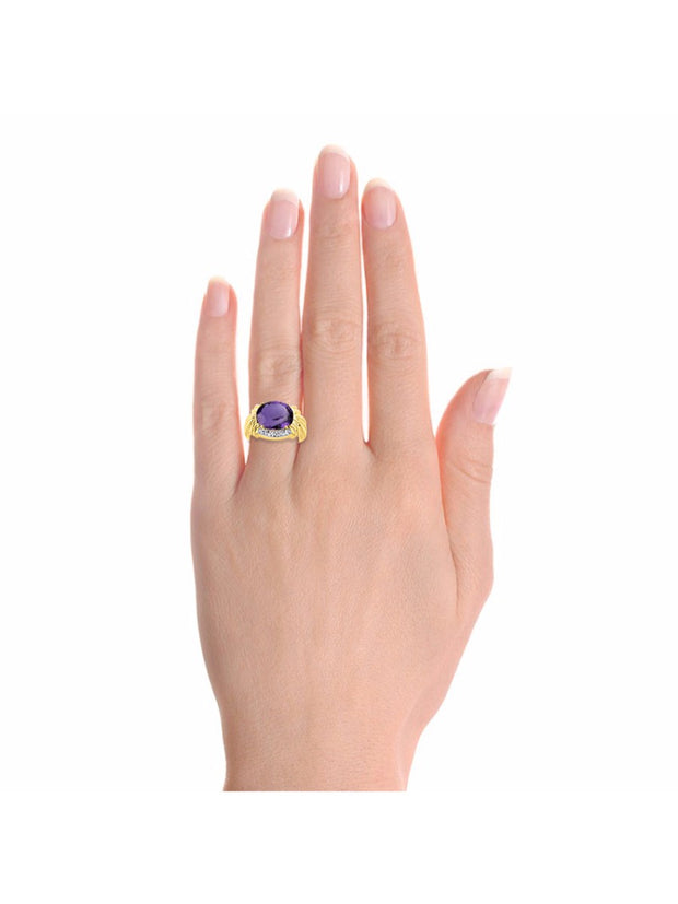 Rylos Ring with 12X10MM Gemstone & Diamonds  Striking Ring for Middle or Pointer Finger  Exquisite Jewelry for Women in Yellow Gold Plated Silver  Available in Sizes 5-13