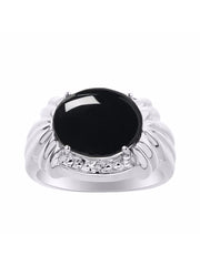 RYLOS  Rings for Women Sterling Silver Ring 12X10MM Gemstone & Genuine Diamonds Great Ring for Middle or Pointer Finger Cabochon Onyx Jewelry for Women Sterling Silver Rings for Women Size 5 - 13