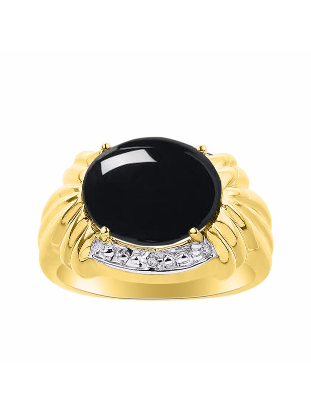 Rylos Ring with 12X10MM Gemstone & Diamonds  Striking Ring for Middle or Pointer Finger  Exquisite Jewelry for Women in Yellow Gold Plated Silver  Available in Sizes 5-13