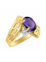 Rylos Greek Key Designer Ring with 9X7MM Gemstone & Diamond Accent  Chic Jewelry for Women and in Yellow Gold Plated Silver  Available in Sizes 5-10