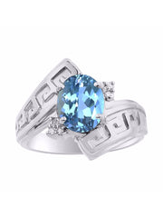 RYLOS  Rings for Women 14K White Gold Greek Key Designer Ring 9X7MM Gemstone & Diamond Ring  December Blue Topaz Jewelry for Women Gold Rings For Women Diamond Rings for Women Size 5,6,7,8,9,10