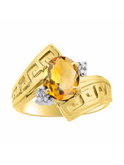 Rylos Greek Key Designer Ring with 9X7MM Gemstone & Diamond Accent  Chic Jewelry for Women and in Yellow Gold Plated Silver  Available in Sizes 5-10