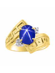 Rylos Greek Key Designer Ring with 9X7MM Gemstone & Diamond Accent  Chic Jewelry for Women and in Yellow Gold Plated Silver  Available in Sizes 5-10