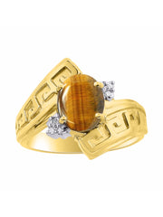 Rylos Greek Key Designer Ring with 9X7MM Gemstone & Diamond Accent  Chic Jewelry for Women and in Yellow Gold Plated Silver  Available in Sizes 5-10