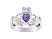 Rylos 14K White Gold Claddagh Ring Love, Loyalty & Friendship Heart 6MM Gem Irish Wedding Band - Exquisite Birthstone Jewelry for Women & Men - Available in Sizes 5-13