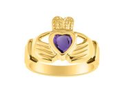 Rylos Rings 14K Gold Plated Silver Claddah Love, Loyalty & Friendship Heart 6MM Gem Irish Wedding Band Claddagh Rings Birthstone Jewelry for Women Sterling Silver Rings for Women & Men Size 5-13