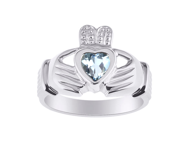 Rylos 14K White Gold Claddagh Ring Love, Loyalty & Friendship Heart 6MM Gem Irish Wedding Band - Exquisite Birthstone Jewelry for Women & Men - Available in Sizes 5-13