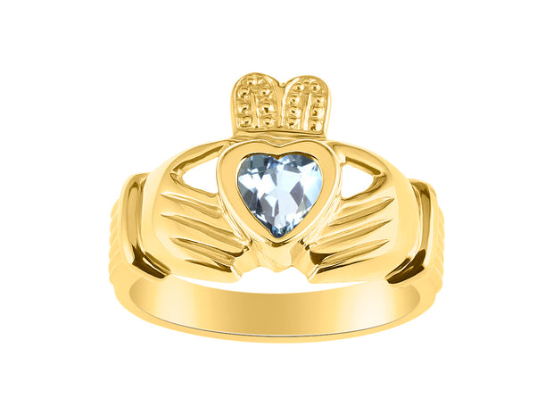 Rylos Rings 14K Gold Plated Silver Claddah Love, Loyalty & Friendship Heart 6MM Gem Irish Wedding Band Claddagh Rings Birthstone Jewelry for Women Sterling Silver Rings for Women & Men Size 5-13