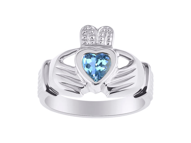 Rylos 14K White Gold Claddagh Ring Love, Loyalty & Friendship Heart 6MM Gem Irish Wedding Band - Exquisite Birthstone Jewelry for Women & Men - Available in Sizes 5-13