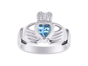 Rylos Rings Sterling Silver Claddah Love, Loyalty & Friendship Heart 6MM Gem Irish Wedding Band Claddagh Rings Birthstone Jewelry for Women Sterling Silver Rings for Women & Men Size 5-13