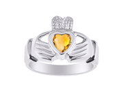 Rylos 14K White Gold Claddagh Ring Love, Loyalty & Friendship Heart 6MM Gem Irish Wedding Band - Exquisite Birthstone Jewelry for Women & Men - Available in Sizes 5-13