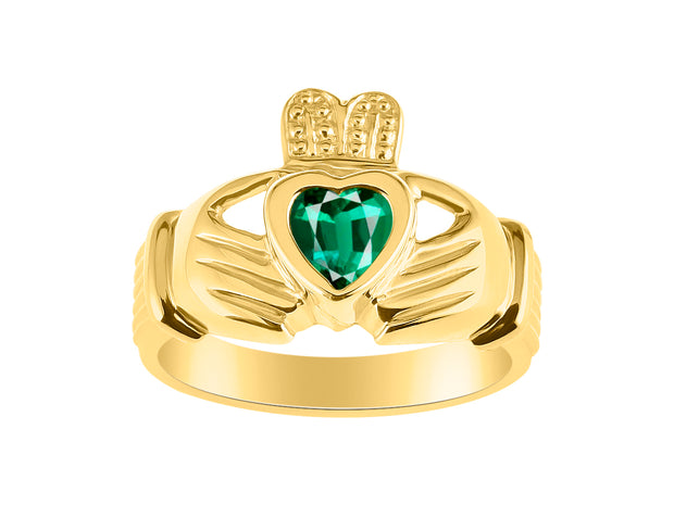 Rylos Rings 14K Gold Plated Silver Claddah Love, Loyalty & Friendship Heart 6MM Gem Irish Wedding Band Claddagh Rings Birthstone Jewelry for Women Sterling Silver Rings for Women & Men Size 5-13