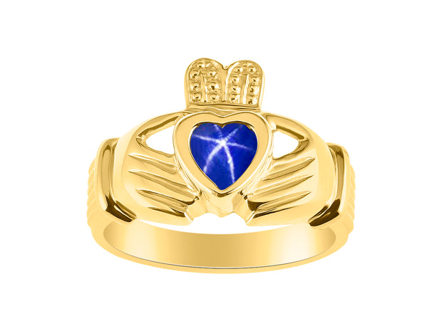 Rylos Rings 14K Gold Plated Silver Claddah Love, Loyalty & Friendship Heart 6MM Gem Irish Wedding Band Claddagh Rings Birthstone Jewelry for Women Sterling Silver Rings for Women & Men Size 5-13