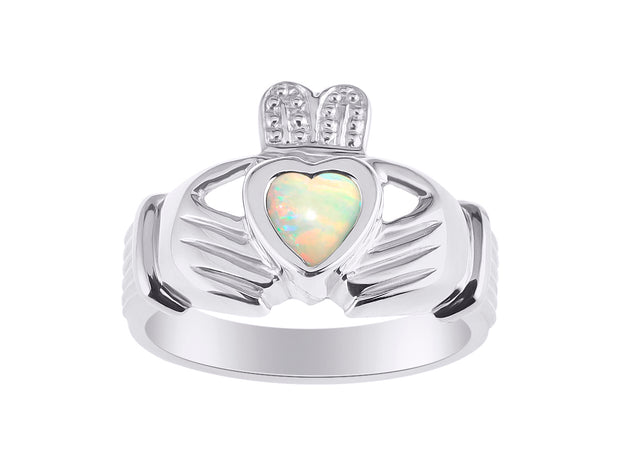 Rylos 14K White Gold Claddagh Ring Love, Loyalty & Friendship Heart 6MM Gem Irish Wedding Band - Exquisite Birthstone Jewelry for Women & Men - Available in Sizes 5-13