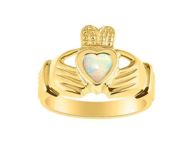 Rylos Rings 14K Gold Plated Silver Claddah Love, Loyalty & Friendship Heart 6MM Gem Irish Wedding Band Claddagh Rings Birthstone Jewelry for Women Sterling Silver Rings for Women & Men Size 5-13