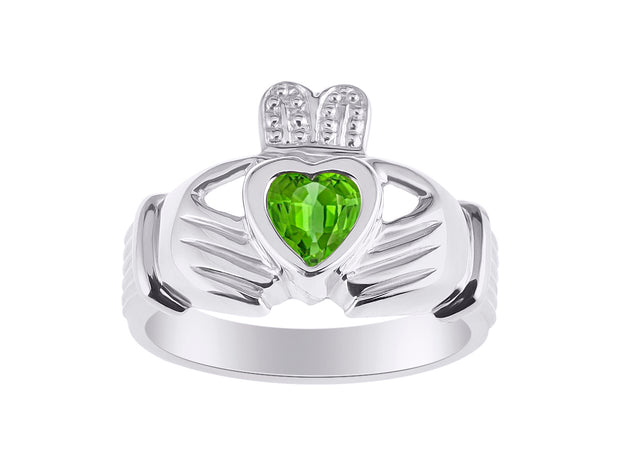 Rylos 14K White Gold Claddagh Ring Love, Loyalty & Friendship Heart 6MM Gem Irish Wedding Band - Exquisite Birthstone Jewelry for Women & Men - Available in Sizes 5-13