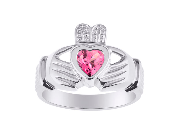 Rylos Rings Sterling Silver Claddah Love, Loyalty & Friendship Heart 6MM Gem Irish Wedding Band Claddagh Rings Birthstone Jewelry for Women Sterling Silver Rings for Women & Men Size 5-13