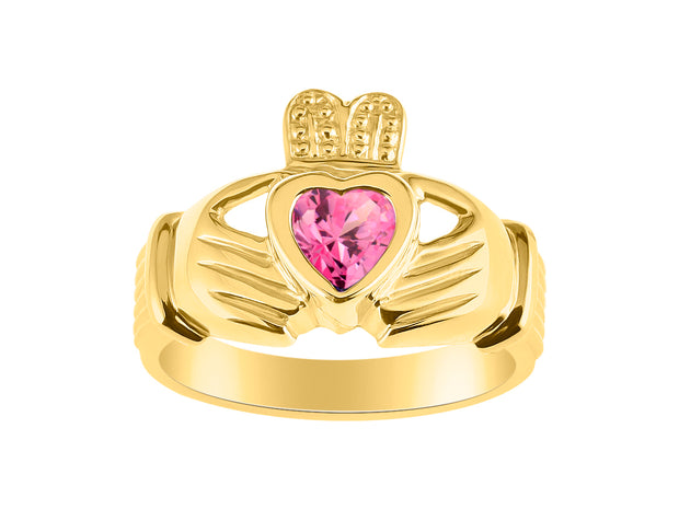 Rylos Rings 14K Gold Plated Silver Claddah Love, Loyalty & Friendship Heart 6MM Gem Irish Wedding Band Claddagh Rings Birthstone Jewelry for Women Sterling Silver Rings for Women & Men Size 5-13