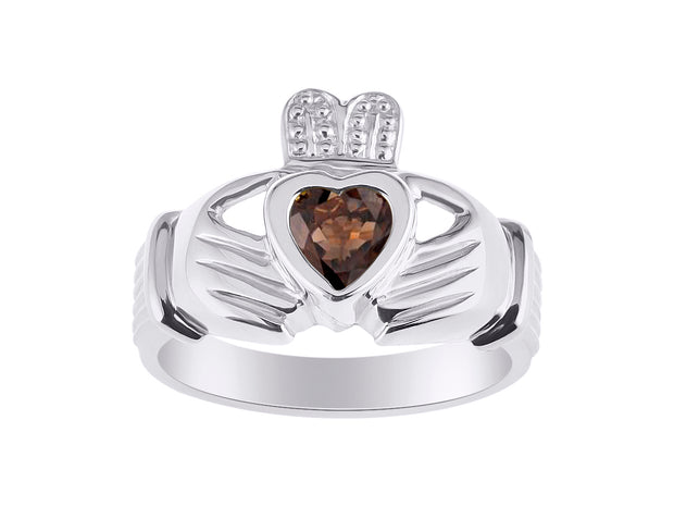 Rylos 14K White Gold Claddagh Ring Love, Loyalty & Friendship Heart 6MM Gem Irish Wedding Band - Exquisite Birthstone Jewelry for Women & Men - Available in Sizes 5-13