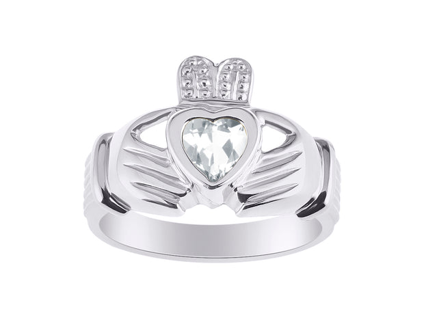 Rylos Rings Sterling Silver Claddah Love, Loyalty & Friendship Heart 6MM Gem Irish Wedding Band Claddagh Rings Birthstone Jewelry for Women Sterling Silver Rings for Women & Men Size 5-13