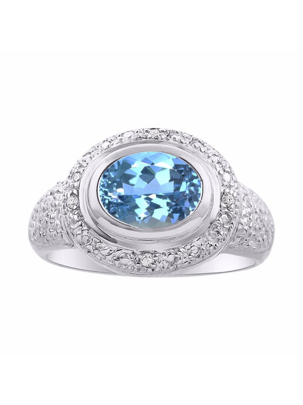 Rylos Classic Ring with 9X7MM Oval Gemstone & Diamonds  Radiant Color Stone Jewelry for Women in Sterling Silver  Available in Sizes 5-13