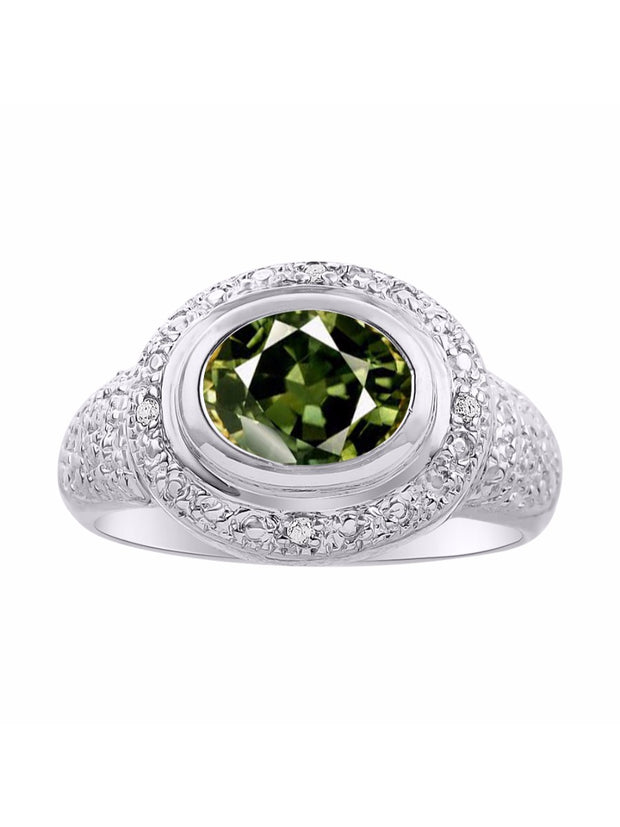 Rylos Classic Ring with 9X7MM Oval Gemstone & Diamonds  Radiant Color Stone Jewelry for Women in Sterling Silver  Available in Sizes 5-13