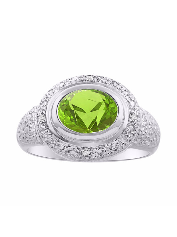 Rylos Classic Ring with 9X7MM Oval Gemstone & Diamonds  Radiant Color Stone Jewelry for Women in Sterling Silver  Available in Sizes 5-13