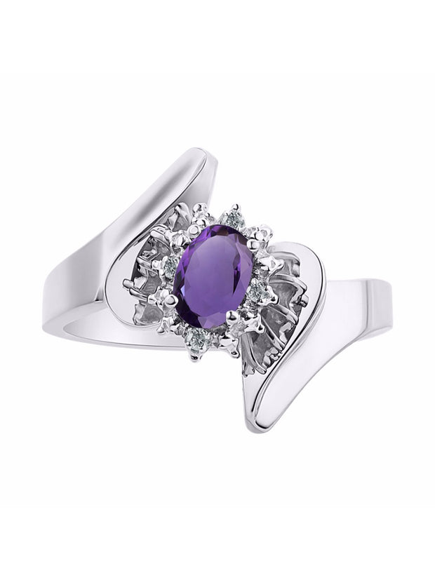 Rylos Floral Designer Ring with 6X4MM Oval Gemstone & Sparkling Diamonds in Sterling Silver- Birthstone Jewelry for Women - Available in Sizes 5 to 10 Embrace Elegance!