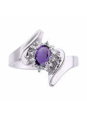 Rylos 14K White Gold Floral Designer Ring with 6X4MM Oval Gemstone & Sparkling Diamonds - Birthstone Jewelry for Women - Available in Sizes 5 to 10 Embrace Elegance!