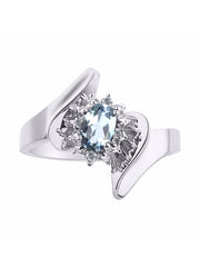 Rylos Floral Designer Ring with 6X4MM Oval Gemstone & Sparkling Diamonds in Sterling Silver- Birthstone Jewelry for Women - Available in Sizes 5 to 10 Embrace Elegance!