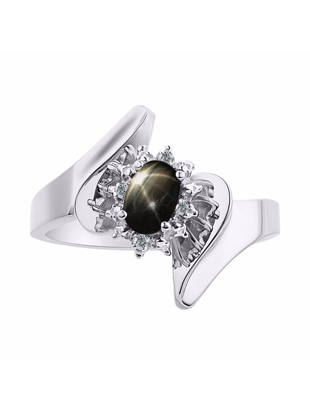 Rylos 14K White Gold Floral Designer Ring with 6X4MM Oval Gemstone & Sparkling Diamonds - Birthstone Jewelry for Women - Available in Sizes 5 to 10 Embrace Elegance!