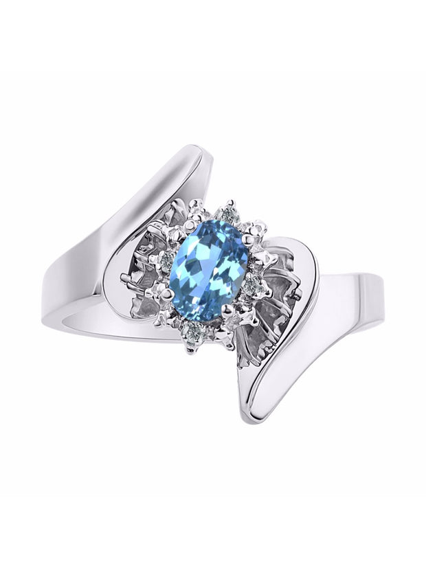 Rylos 14K White Gold Floral Designer Ring with 6X4MM Oval Gemstone & Sparkling Diamonds - Birthstone Jewelry for Women - Available in Sizes 5 to 10 Embrace Elegance!