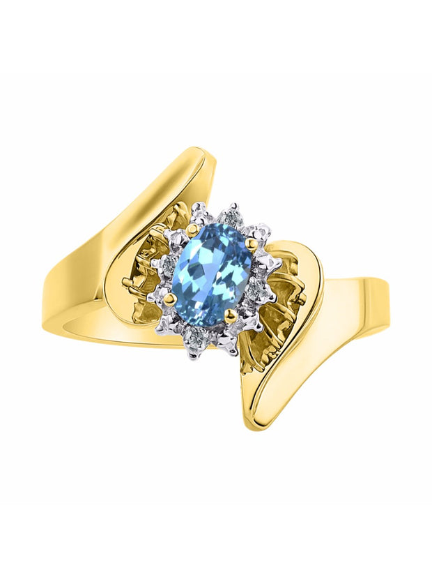 Rylos 14K Yellow Gold Floral Designer Ring with 6X4MM Oval Gemstone & Sparkling Diamonds - Birthstone Jewelry for Women - Available in Sizes 5 to 10 Embrace Elegance!