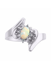 Rylos Floral Designer Ring with 6X4MM Oval Gemstone & Sparkling Diamonds in Sterling Silver- Birthstone Jewelry for Women - Available in Sizes 5 to 10 Embrace Elegance!