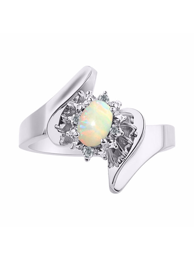 Rylos 14K White Gold Floral Designer Ring with 6X4MM Oval Gemstone & Sparkling Diamonds - Birthstone Jewelry for Women - Available in Sizes 5 to 10 Embrace Elegance!