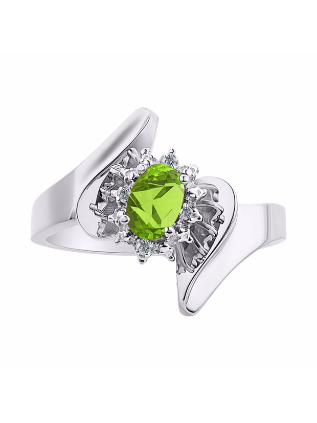 Rylos Floral Designer Ring with 6X4MM Oval Gemstone & Sparkling Diamonds in Sterling Silver- Birthstone Jewelry for Women - Available in Sizes 5 to 10 Embrace Elegance!