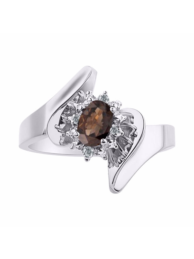 Rylos Floral Designer Ring with 6X4MM Oval Gemstone & Sparkling Diamonds in Sterling Silver- Birthstone Jewelry for Women - Available in Sizes 5 to 10 Embrace Elegance!