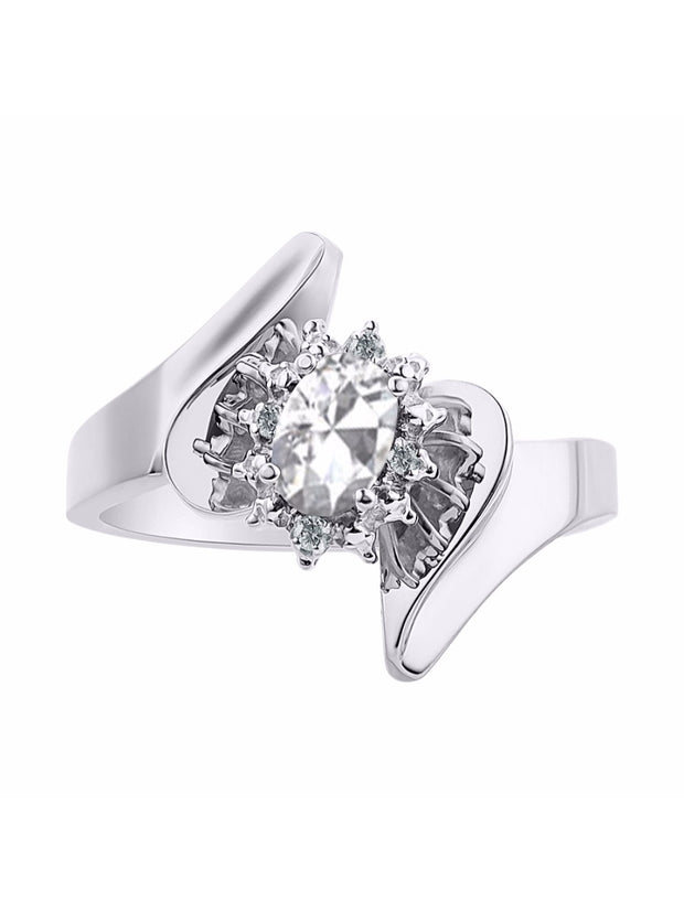 Rylos Floral Designer Ring with 6X4MM Oval Gemstone & Sparkling Diamonds in Sterling Silver- Birthstone Jewelry for Women - Available in Sizes 5 to 10 Embrace Elegance!