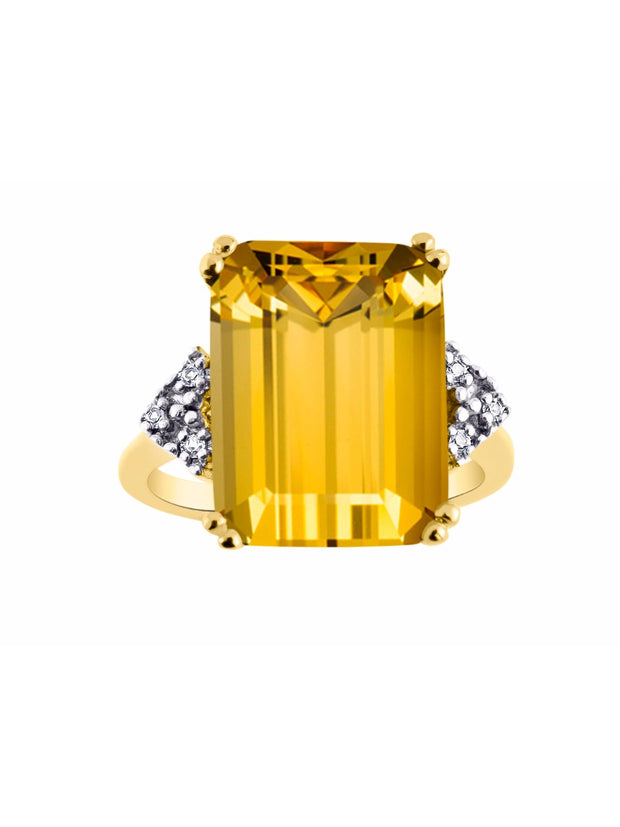 Rylos Rings for Women 14K Gold Plated Silver Designer 16X12MM Emerald Cut Gemstone & Diamond Ring Jewelry Sizes 5-13