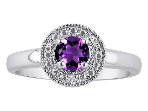 Rylos Halo Ring with Round 4MM Gemstone & Diamonds  Elegant Birthstone Jewelry for Women in Sterling Silver  Available in Sizes 5-10