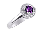 Rylos Halo Ring with Round 4MM Gemstone & Diamonds  Elegant Birthstone Jewelry for Women in Sterling Silver  Available in Sizes 5-10