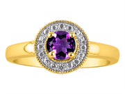 Rylos Halo Ring with Round 4MM Gemstone & Diamonds  Elegant Birthstone Jewelry for Women in Yellow Gold Plated Silver  Available in Sizes 5-10