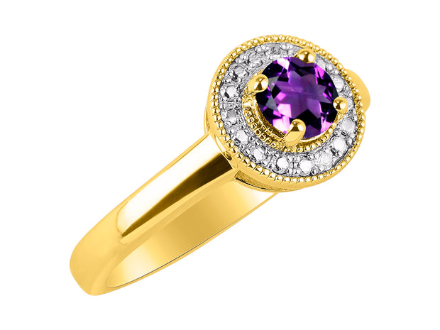 Rylos Halo Ring with Round 4MM Gemstone & Diamonds  Elegant Birthstone Jewelry for Women in Yellow Gold Plated Silver  Available in Sizes 5-10