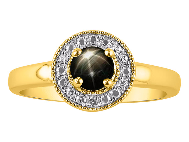 Rylos Halo Ring with Round 4MM Gemstone & Diamonds  Elegant Birthstone Jewelry for Women in Yellow Gold Plated Silver  Available in Sizes 5-10