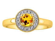 Rylos Halo Ring with Round 4MM Gemstone & Diamonds  Elegant Birthstone Jewelry for Women in Yellow Gold Plated Silver  Available in Sizes 5-10