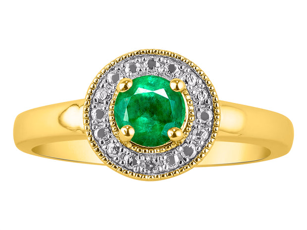 Rylos Halo Ring with Round 4MM Gemstone & Diamonds  Elegant Birthstone Jewelry for Women in Yellow Gold Plated Silver  Available in Sizes 5-10