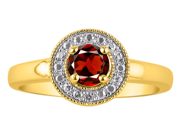 Rylos Halo Ring with Round 4MM Gemstone & Diamonds  Elegant Birthstone Jewelry for Women in Yellow Gold Plated Silver  Available in Sizes 5-10