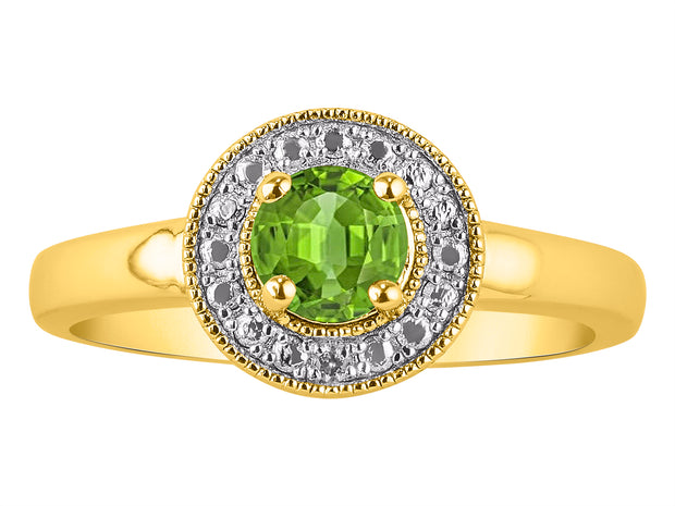 Rylos Halo Ring with Round 4MM Gemstone & Diamonds  Elegant Birthstone Jewelry for Women in Yellow Gold Plated Silver  Available in Sizes 5-10